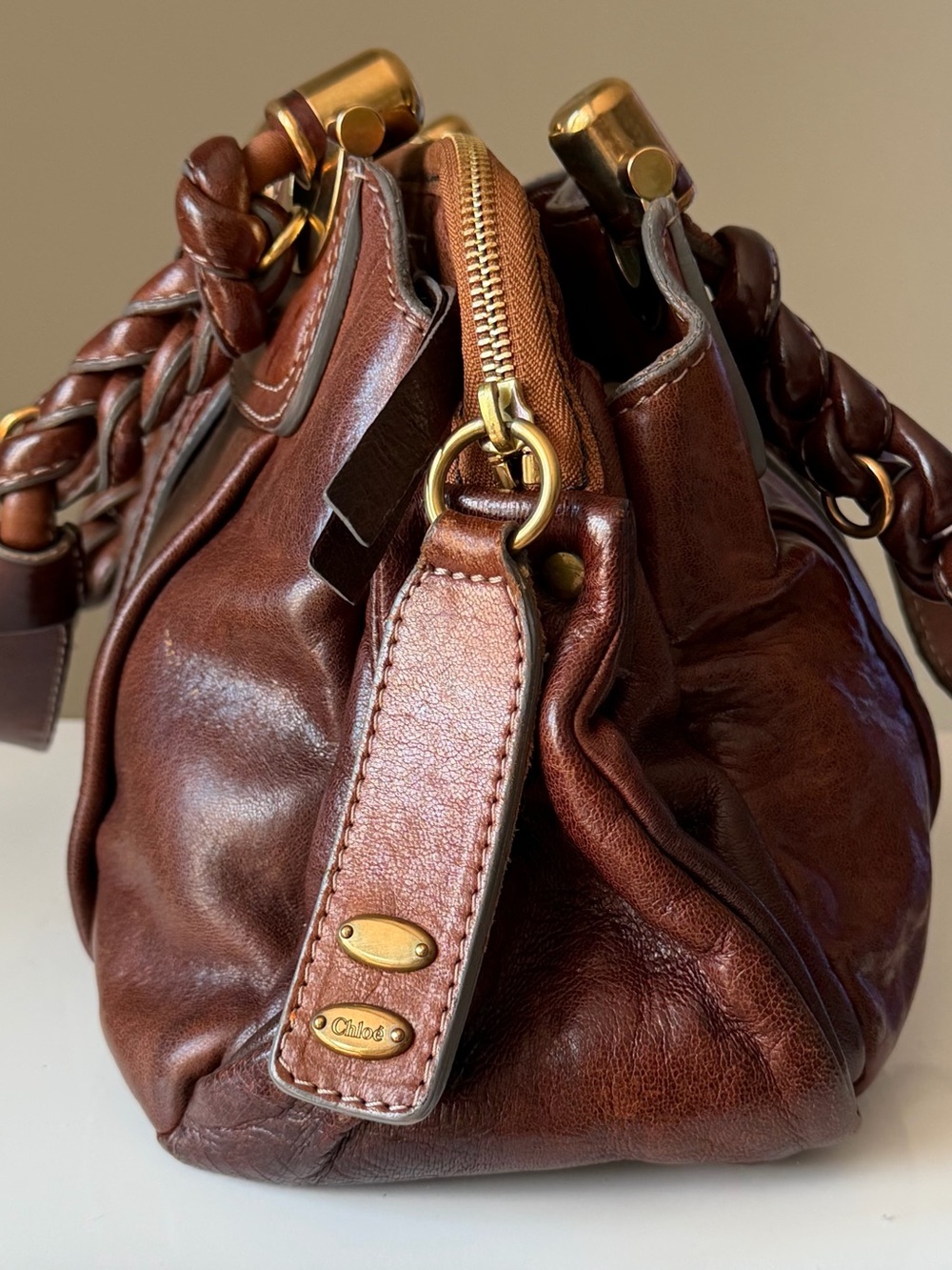 Chloé Héloïse Brown Distressed Leather Braided Shoulder Bag - Picture 6 of 15